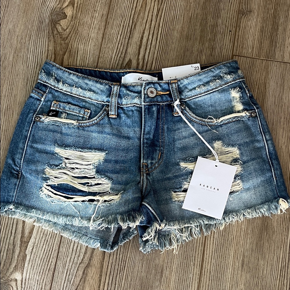 KanCan Distressed Denim Women’s Shorts in Blue